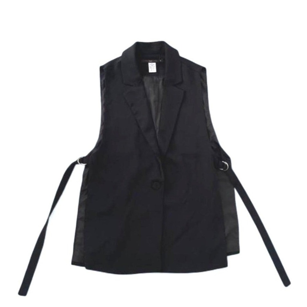 Black Sleeveless Blazer Vest D-Ring Open Side Size M by Hazel